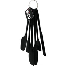 Hace Bazaar 6pcs  Silikon - Siyah Mutfak Seti 2 Kaşık - 3 Spatula - Yumurta Fırça  Metal Asma Halkalı (4887)