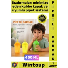Wintoup #bardak Kapaklı Kubbe Tasarım Şık Ergonomik Dayanıklı Şeffaf Renkli Plastik Pipetli Bardak 450 ml