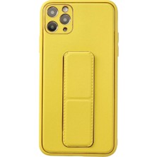 Ozkr Store Apple iPhone 11 Pro Max Kılıf Coco Deri Standlı Kapak - Sarı