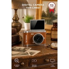 Torima Mini Dijital Retro Kamera 48MP 8x Zoom Flip Ekranlı Selfie Video Vlog Kamerası CMR51 Kahverengi