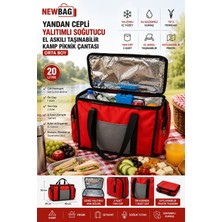 Newbag Yandan Cepli Yalıtımlı Soğutucu  El Askılı Taşınabilir Kamp Piknik Çantası - Orta Boy (Kırmızı-Gri)