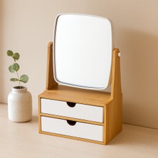 KSB Store Bambu 2 Çekmeceli Makyaj Organizerı (Aynalı, Takılıklı)