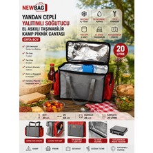 New Bags Newbag Yandan Cepli Yalıtımlı Soğutucu  El Askılı Taşınabilir Kamp Piknik Çantası - Orta Boy (Gri-Kırmızı)