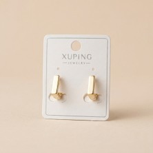 Xuping Jewelry Vıp Seri 316L Çelik Gold Renk Taşsız Geometrik Dikdörtgen Küpe 1 cm