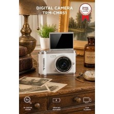 Torima Mini Dijital Retro Kamera 48MP 8x Zoom Flip Ekranlı Selfie Video Vlog Kamerası CMR51 Beyaz