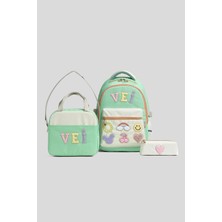 Vei Bag Veibag Ember Ilkokul, Ortaokul Çanta Seti - Beslenme Çantalı ve Kalemlikli 3'lü Set - Su Itici Kumaş,yeşil