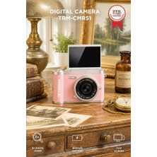 Torima Mini Dijital Retro Kamera 48MP 8x Zoom Flip Ekranlı Selfie Video Vlog Kamerası CMR51 Pembe