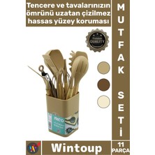 Wintoup #mutfakseti Isıya Dayanıklı Yanmaz Modern Ergonomik Bambu Saplı Kovalı 11 Parça Silikon Mutfak Seti