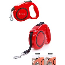 Mabelme Store Makaralı Köpek Gezdirme Tasması Kırmızı Siyah 3mt