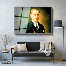 Tablofest Gümüş Renk Metal Çerçeveli Tamperli Cam Tablo Atatürk Madalyalı Resim Sanatı Atatürk Tablosu Duvar Dekoru