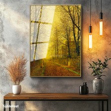 Tablofest Altın Renk Metal Çerçeveli Tamperli Cam Tablo J.A. Grimshaw Sonbahar Yolu Yürüyen Figür Gündoğumu Ressam Tablosu Dekoru