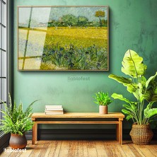 Tablofest Altın Renk Metal Çerçeveli Tamperli Cam Tablo Van Gogh Buğday Tarlası Köy Ressam Tablosu Duvar Dekoru