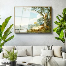 Tablofest Altın Renk Metal Çerçeveli Tamperli Cam Tablo Paul Sandby Windsor Kalesi Nehir Kenarı Piknik Ressam Tablosu Duvar Dekoru