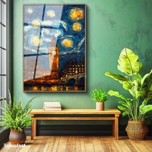 Tablofest Altın Renk Metal Çerçeveli Tamperli Cam Tablo Londra Big Ben Fantastik Gökyüzü Şehir Ve Mimari Tablo Duvar Dekoru