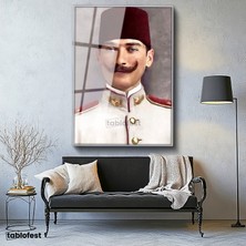 Tablofest Gümüş Renk Metal Çerçeveli Tamperli Cam Tablo Atatürk Fesli Gençlik Atatürk Tablosu Duvar Dekoru