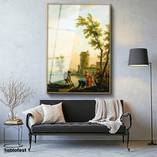 Tablofest Altın Renk Metal Çerçeveli Tamperli Cam Tablo C.J. Vernet Balıkçılar Kıyı Kulesi Deniz Kenarı Ressam Tablosu Dekoru