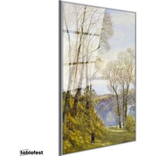 Tablofest Gümüş Renk Metal Çerçeveli Tamperli Cam Tablo J.M.W. Turner Ağaçlık Arazi Uzaktan Yelkenli Ressam Tablosu Duvar Dekoru