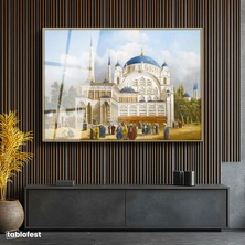 Tablofest Altın Renk Metal Çerçeveli Tamperli Cam Tablo Tarihi Külliye Meydanı Osmanlı Tablosu Duvar Dekoru