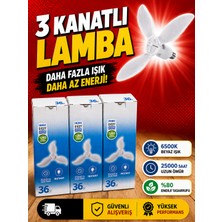 Sanal Ucuzcum 36 3 Kanatlı 36W LED Lamba E27 Duy 6500K Beyaz Işık Katlanabilir Kanatlı Ampul Enerji Tasarruflu Yüksek Aydınlatma