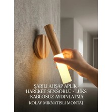 BYZM Günışığı LED Şarjlı Duvar Aplik Ahşap Renk Hareket Sensörlü Kablosuz Lüks Lamba Modeli