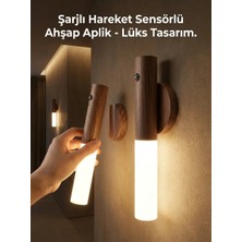 BYZM Kablosuz Şarjlı LED Ahşap Renk Lüks Aplik Hareket Sensörlü Günışığı Duvar Lambası