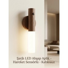 BYZM Kablosuz Ahşap Renk LED Duvar Lambası Şarjlı Hareket Sensörlü Günışığı Lüks Aplik