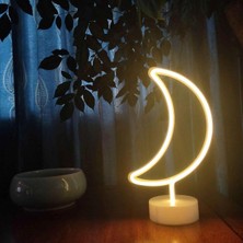 BYZM Dekoratif Pilli Ay Tasarımlı 3D Neon LED Masa ve Gece Lambası