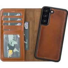 BYZM Samsung Galaxy S22 Uyumlu Deri Cüzdanlı Kılıf Mwwn RST2EF Taba