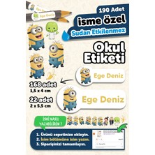 Msticker 190 Adet Kişiye Özel Okul Etiketi Isimli Kalem Defter Suluk Etiket Suya Dayanıklı Etiket Minion