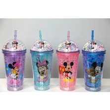 Sevimli Mickey Mouse Pipetli Işıklı Boncuklu Suluk Bardak 400 ml
