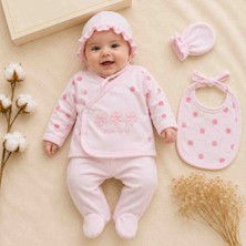 Babys Tasarım Kutulu 0-3 Ay Kız Bebek 5'li Hastane Çıkışı Seti – Çiçek Nakışlı Yenidoğan Zıbın Takımı, Üst, Patikli Alt, Şapka, Önlük ve Eldiven Hediyelik