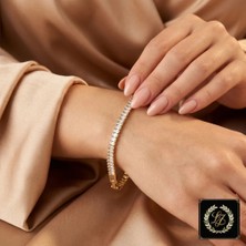 Xuping Jewelry Vıp Seri 316L Çelik 14K Gold Renk Baget Taşlı Suyolu Bileklik 19,5 cm