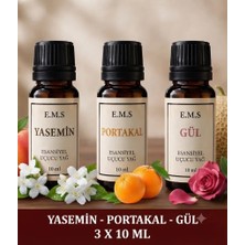 E.M.S YASEMİN - PORTAKAL - GÜL Esansiyel Uçucu Yağ Buhurdanlık Yağı Difüzör Esansı Oda Kokusu Esansı MUM ESANSI 3 X 10 ML.