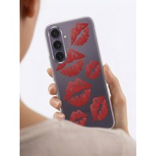 Cm Store Samsung S25 Fe Kırmızı Dudak / Öpücük Desenli Şeffaf Telefon Kılıfı