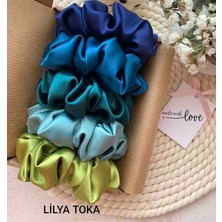 Lilya Toka Kadın 5li Çapı 15 cm Saten Saç Lastik Simit Scrunchi Toka Seti