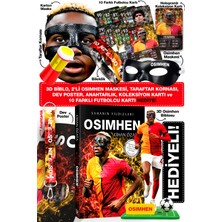Parodi Yayınları Osimhen Futbolcu Kitabı - Özel Koleksiyon Hediye Seti - Bileklik, 2'li Maske, 3D Biblo, Poster, Kartlar, Taraftar Kornası ve Sticker