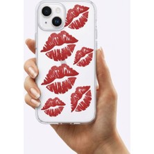 Cm Store Iphone 14 Kırmızı Dudak / Öpücük Desenli Şeffaf Telefon Kılıfı