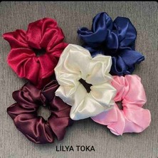 Lilya Toka Kadın 5li Çapı 15 cm Saten Saç Lastik Simit Scrunchi Toka Seti