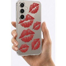 Toyigoo Samsung S25 Fe Kırmızı Dudak / Öpücük Desenli Şeffaf Telefon Kılıfı