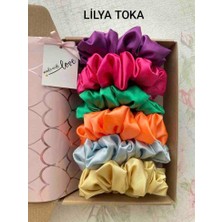 Lilya Toka Kadın 6lı Çapı 15 cm Saten Saç Lastik Simit Scrunchie Toka Seti