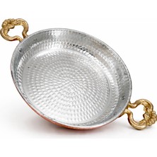 Copper Empire 19 cm El Dövmesi Bakır Omlet Tavası Kalaylı Iç Yüzey Pirinç Çift Kulplu Yumurta Menemen Kuymak Tavası