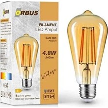 CATEKSSS STA64 LED Filament Ampul 4.8W 540 Lümen E27 Duy Sarı Işık (2700K)
