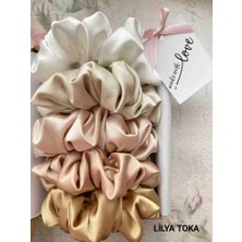 Lilya Toka Kadın 5li Çapı 15 cm Saten Saç Lastik Simit Scrunchi Toka Seti