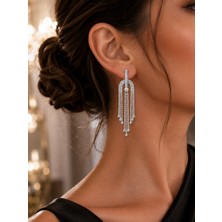 Lia Charm Zirkon Baget Taşlı Sallantılı Gümüş Kaplama Abiye Küpe