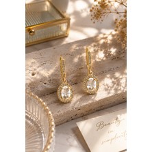 Lia Charm Altın Kaplama Oval Zirkon Taşlı Sallantılı Küpe