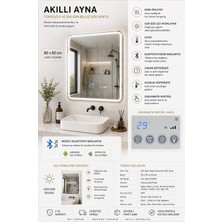 Akay Dizayn Banyo Aynası - AYN01 - Kare LED Işıklı,bluetooth, Buhar Önleyici Isıtıcılı