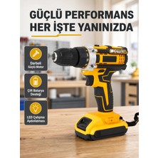 Najmaddin Mey ® Çift Bataryalı Darbeli Şarjlı Matkap Seti – Metal Dişli, 24 Parça Aksesuar ve LED Iş