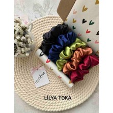 Lilya Toka Kadın 5li Çapı 15 cm Saten Saç Lastik Simit Scrunchi Toka Seti
