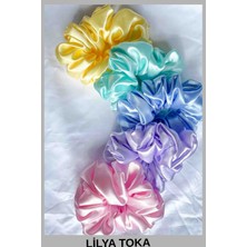 Lilya Toka Kadın 5li Çapı 15 cm Saten Saç Lastik Simit Scrunchi Toka Seti