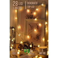 Toptanhane Boncuk Top LED Işık Fişli 8 Fonksiyonlu 5 Metre 28 Top Eklenebilir Yılbaşı Doğum Günü Ağaç Süsü New Year